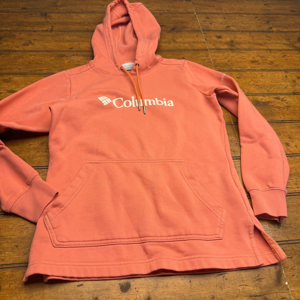 Columbia Sportswear Coral Pink Logo‎ Pullover Hoodie Sweatshirt Women XS